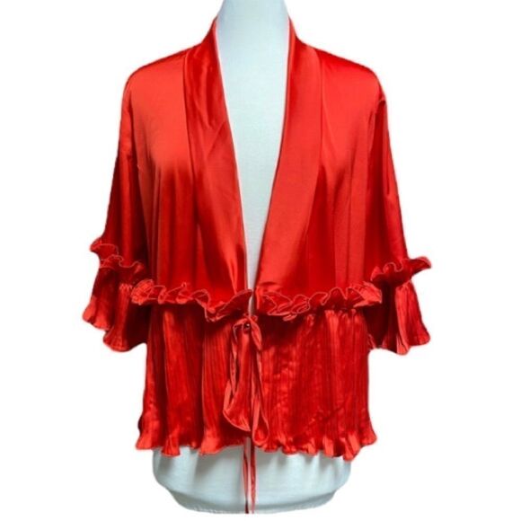 Alpha & Emega Red Pleated Silky Jacket NWT - Picture 1 of 5